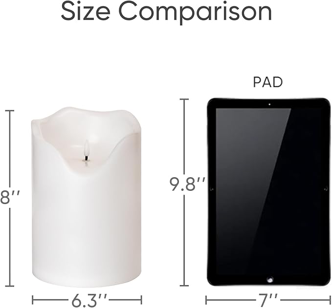 Homemory 6.3" x 8" Extra Large Outdoor Waterproof Candle with Auto 6-Hour Timer, Big Flameless Candle, Extra Wide and Tall Pillar Candle Battery Operated, White Plastic Made, Long Last for Months