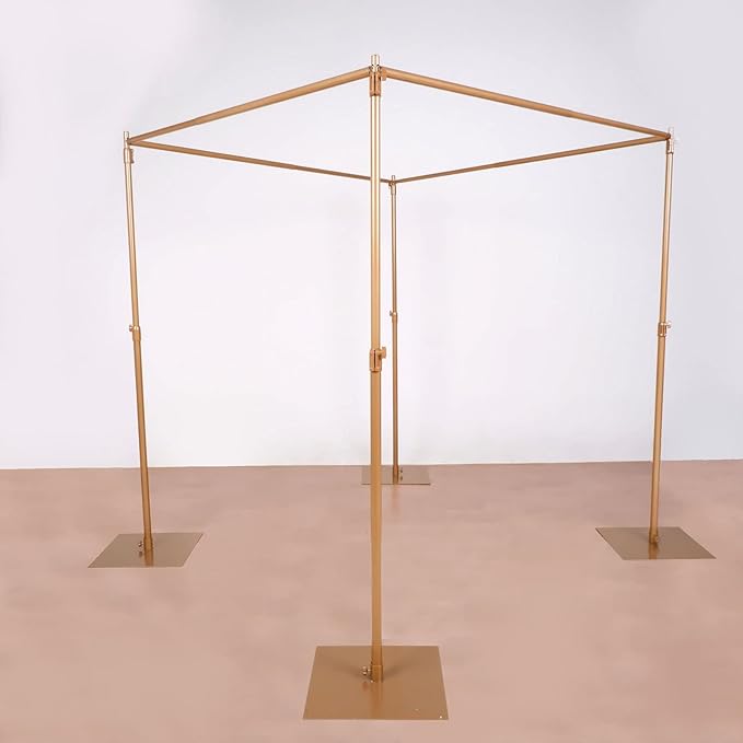Tableclothsfactory 10ft | 4 Post Gold Metal DIY Photography Backdrop Stand, Wedding Arch Canopy Tent