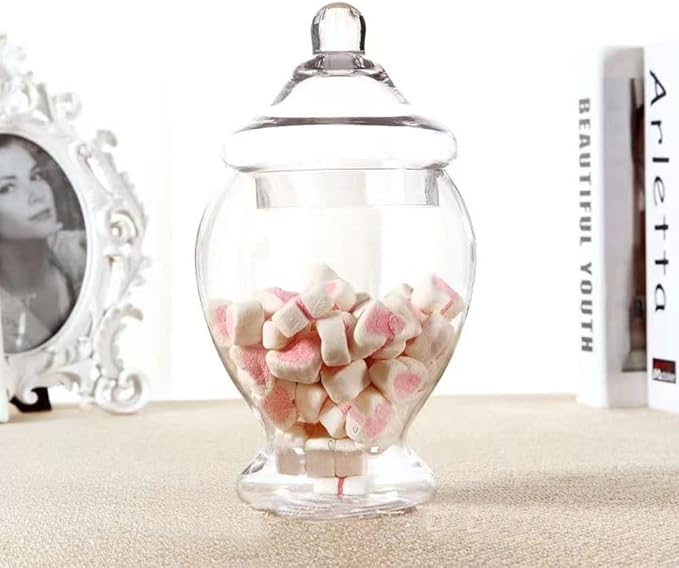 Glass Apothecary Jars 45 Ounce Decorative Candy Cookie Jars ，Clear Elegant Storage Jar with lids Canisters Sets for the Kitchen Wedding Home Centerpiece Candy Buffet Set of 2