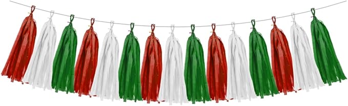 Red White Green Christmas Decorations - 15pcs Tissue Paper Tassel Garland Birthday Christmas Party Decorations for Home Indoor Outdoor Hanging Decor HongTongTong