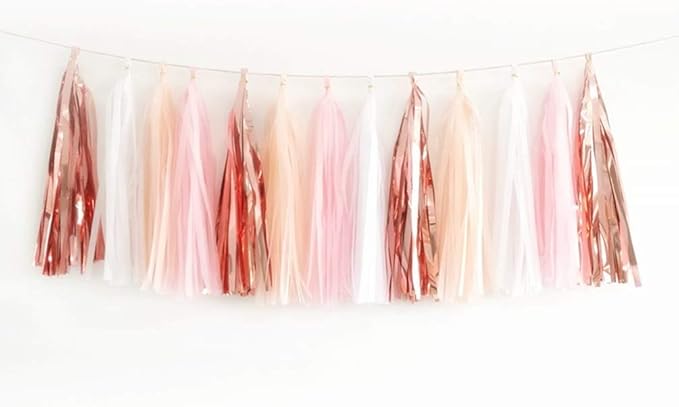Aimto 20PCS Shiny Tassel Garland Tissue Paper Tassel Banner,Table Decor,Tassels Party Decor Supplies - Rose Gold,Peach Color,Light Pink,White