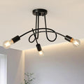 Modern Farmhouse Chandelier,22 Inch Black Metal Spiral Rustic Vintage Semi Flush Mounted Ceiling Light Fixture for Dining Room Bedroom Kitchen Island Hallway Foyer Entryway(3-Light)