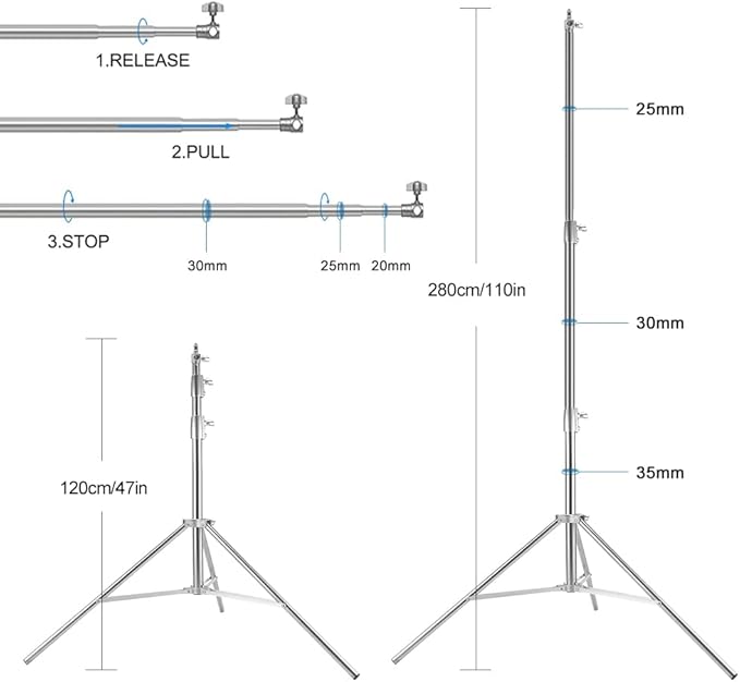 Photo Video Studio Backdrop Stand, 9.19ft Stainless Steel Backdrop Support System Background Stand with Carry Bag for Portrait & Studio Photography