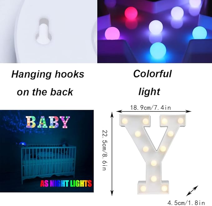 Light Up Colorful LED Marquee Letter lights, 18 Colors Changing Alphabet Letters Sign with Remote Timer for Night Light Girls Bedroom Wedding Birthday Party Lamp Christmas Home Bar Decor- Colorful Y
