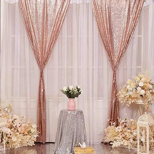 Eternal Beauty Rose Gold Sequin Backdrop Curtains, Shimmer Back Drop 4Panels-2FTx8FT for Christmas, Party, Birthday, Photography, Wedding, Baby Shower Event Decoration