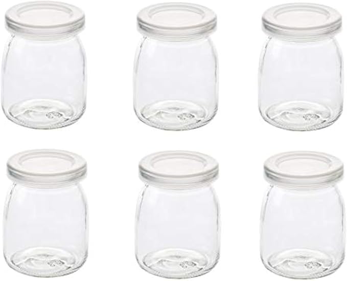 6 Pcs Yogurt Pudding Jars Bottles With Plastic Lids Ideal for Jam, Honey, Wedding Favors, Shower Favors, Baby Foods (7 oz (200ml))