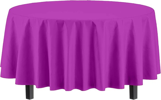 Exquisite 12-Pack Premium Plastic Tablecloth 84in. Round Table Cover - Magenta