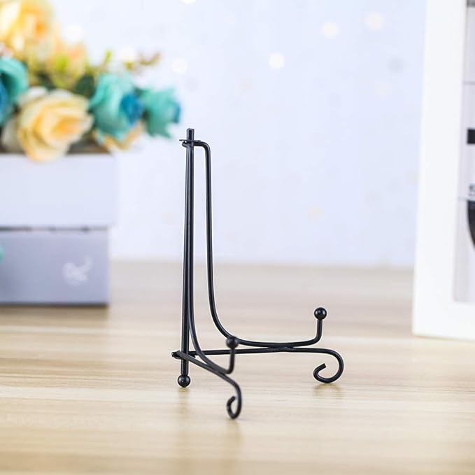 (4 pack)Iron Display Stand, Black Iron Easel Plate Display Photo Holder Stand, Displays Picture Frames, Cookbooks, Decorative Plates, Tablets and Art 5 Inch