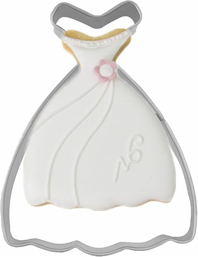 Large Size Dress Shaped Cookie Cutter, Stainless Steel Off-the-shoulder Wedding Princess Dress Cookie Cutter, 4.3 Inches