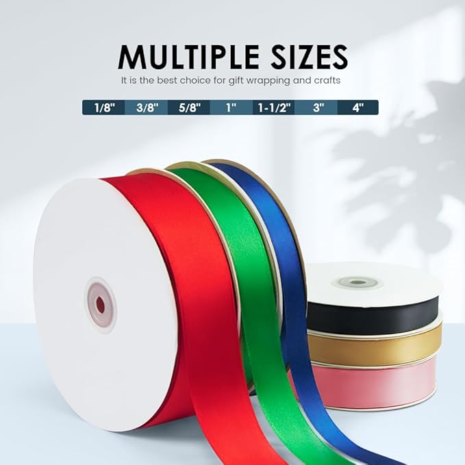 4 Inches x 25 Yards Polyester Satin Ribbon, Solid Color White Satin Ribbon for Crafts, Gift Wrapping, Hair Bows, Wedding Party Decoration, Bow Making (White)