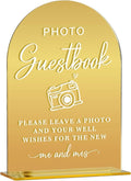 Acrylic Wedding Sign, Bridal Shower Decorations, Photo Guestbook Sign for Ceremony, Modern Font Table Signs, Gold Mirror Arched Acrylic Tabletop Signs for Wedding Reception and Event Party