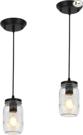Black Pendant Lights, 2 Pack Clear Glass Pendant Lights Kitchen Island, Farmhouse Mason Jar Pendant Lighting, Mini Hanging Lights for Kitchen Sink Dining Room Bedroom Hallway