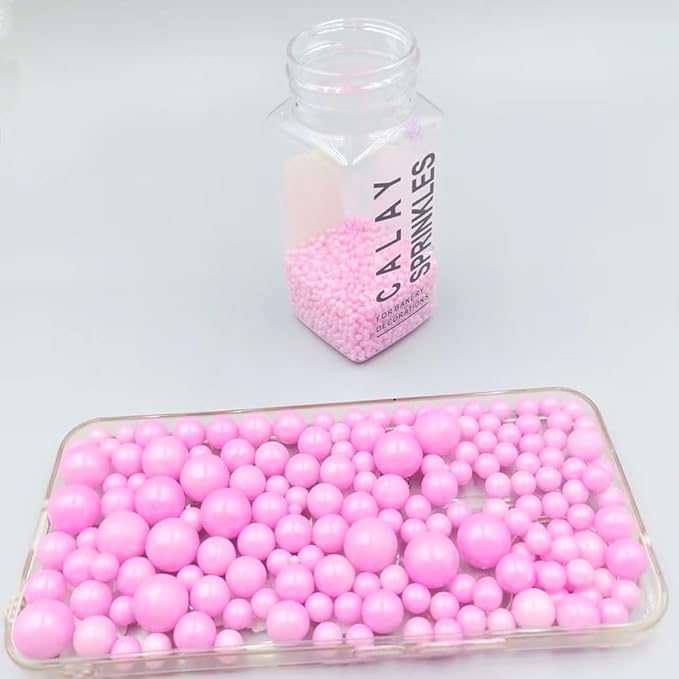 Edible Pearl Sugar Sprinkles Pink Candy Mixing Size Baking Edible Cake Decorations Cupcake Toppers Cookie Decorating Celebrations Wedding Valentines Easter Halloween Christmas Supplies 120g/ 4.23oz