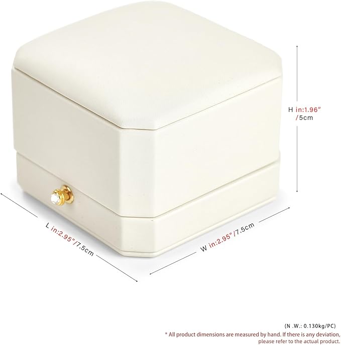 Oirlv Luxury Leather Ring Box for Jewelry Gift Octagon Women Ring Holder for Wedding Day, Proposal, Engagement, Anniversary(White,Single)