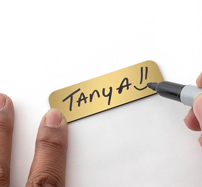 Name Tag/Badge Blanks - 10 Pack - Brushed Gold 1" X 3", Round Corners, Magnetic Backing