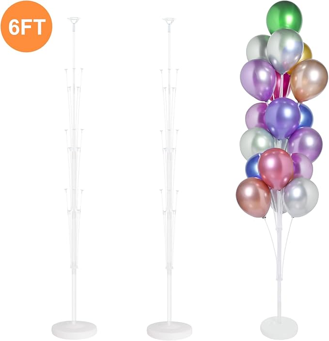 2 Sets of Balloon Stand Kit - 6ft Balloon Stands with Base, Balloon Sticks, Decorations for Party Birthday Wedding Baby Shower Gender Reveal Graduation
