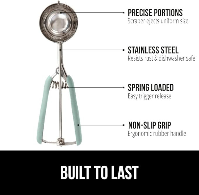 GORILLA GRIP Stainless Steel Cookie Scoop for Baking, 1 TBSP, Multipurpose Melon Baller, Meatball Spring Scoops, Perfect Portion Sizes, Easy Food Release, Scooper Size 60, BPA-Free Kitchen Tool, Mint
