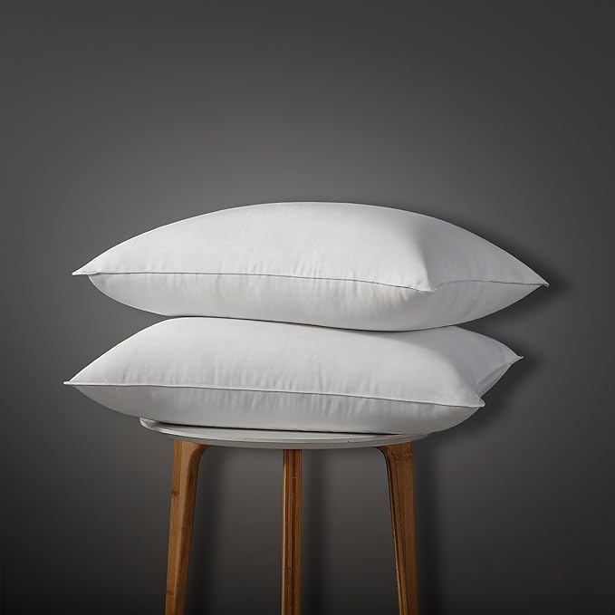 Globon Luxury Down Pillows King Size Set of 2 for Side Sleepers, 100% Cotton Shell Hotel Collection Bed Pillows for Sleeping, Firm Down Surrounded Feather Pillow 20" x 36"
