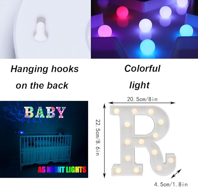 Light Up Colorful LED Marquee Letter lights, 18 Colors Changing Alphabet Letters Sign with Remote Timer for Night Light Girls Bedroom Wedding Birthday Party Lamp Christmas Home Bar Decor- Colorful R