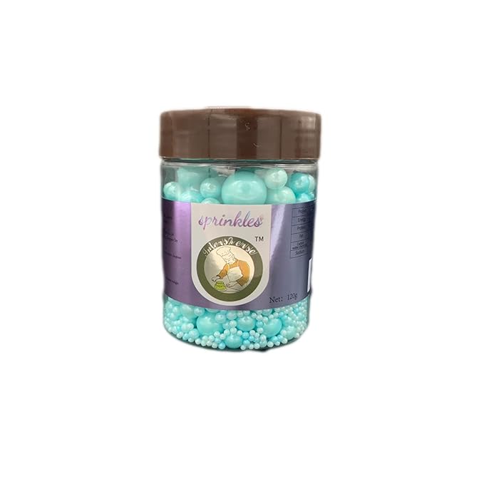 Weraru Edible Blue Pearl Sugar Sprinkles Candy Mixing Size Baking Edible Cake Decorations Cupcake Toppers Cookie Decorating Celebrations Wedding Shower Party Chirstmas Supplies 120g/ 4.2oz