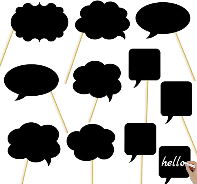 10pcs Blank Photo Booth Props - Writable Chalkboard Signs with Chalk & Sticks, for Wedding, Birthday, Baby Shower