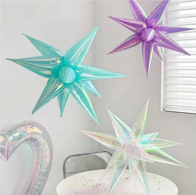 3pcs 26inch 3D iridescent macaron purple Explosion Star foil balloon, colorful macaron purple Foil Cone Star burst Balloons for Birthday Wedding New Year Party Event