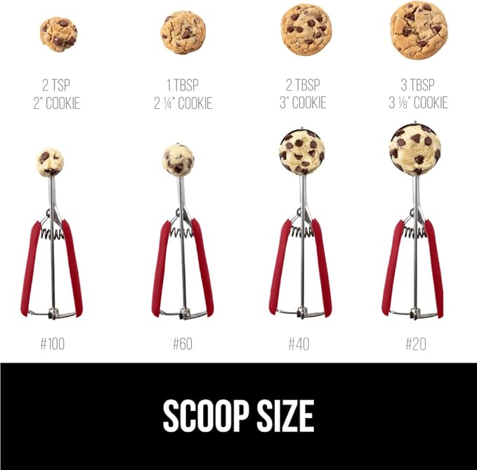 GORILLA GRIP Stainless Steel Cookie Scoop for Baking, 3 TBSP, Multipurpose Melon Baller, Meatball Spring Scoops, Perfect Portion Sizes, Easy Food Release, Scooper Size 20, BPA-Free Kitchen Tool, Red