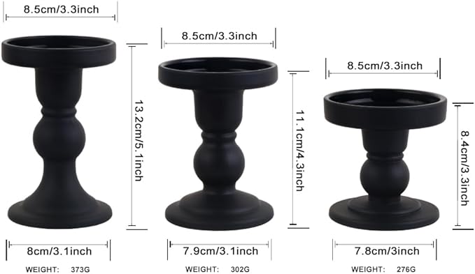 6-Piece Set of Black Glass Candlestick, Crystal Candlestick Holder Holder and Conical Candle, Christmas Candle Holder Decoration, Family Living Room Wedding Candle Holder (black2sets)