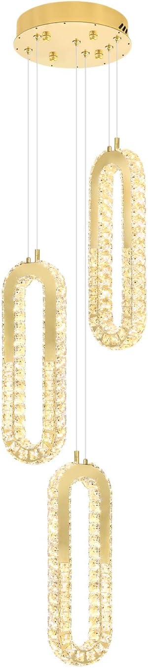 Modern Pendant Light for Kitchen Island Crystal Ring Chandelier Gold LED Pendant Lighting Fixture for Dining Room Kitchen Living Room Foyer Hallway Bedroom