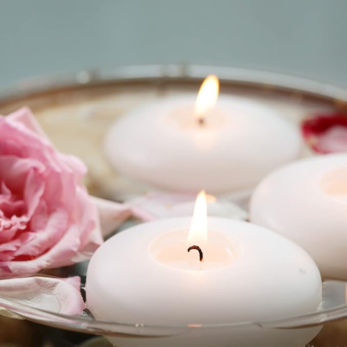 36 Pack Floating Candles, 3” White Unscented Dripless Wax Burning Candles, for Weddings, Party, Cylinder Vases, and Home Decorations