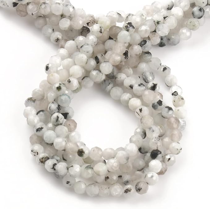 Song Xi 120pcs 3mm Natural Blackpoint Moonstone Gemstone Beads Faceted Round Loose Stone Beads for Jewelry Making