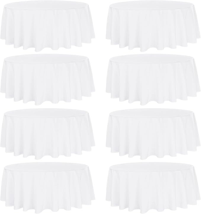 Fivenl 8 Pack Round Tablecloth 90 Inch Round Table Covers Bulk Washable Polyester Fabric Round Table Clothes for Wedding Party Reception Banquet Buffet Restaurant (White, 90 Inch)