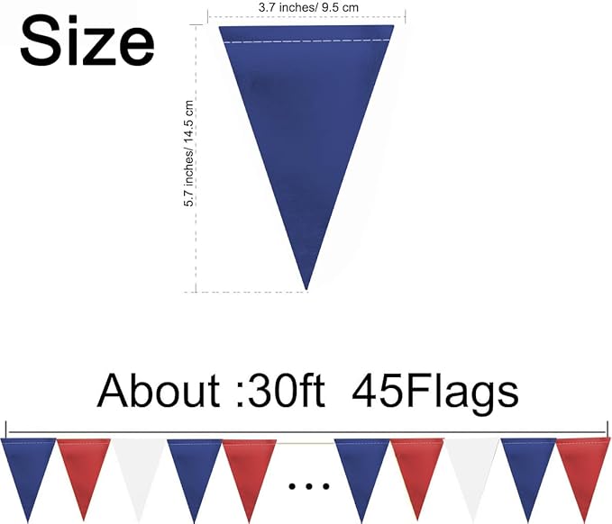 MerryNine Triangle Flag Bunting Banner, 3 Pack Vintage Style Pennant Banner for Wedding, Baby Shower, Event & Party Supplies 45pcs Flags (Red Blue White)