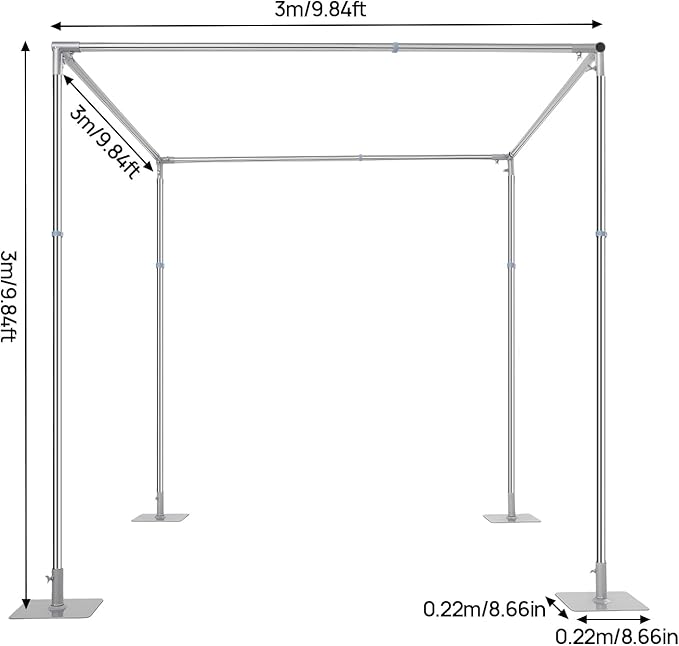 Wedding Backdrop Stand 4 Post,5ft~10 ft Adjustable Wedding Hardware Kit Chuppah Canopy Detachable Metal Background Frame Photo Booth for Party Wedding Ceremony Event