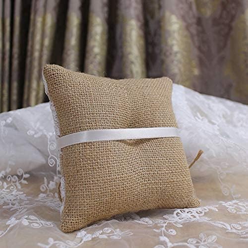 Ring Bearer Pillows Lace Bow Flower for Fall Wedding Ceremony with Vintage Rustic Lace Bow Pearl Embroidered Flower Ribbon (6 inch)