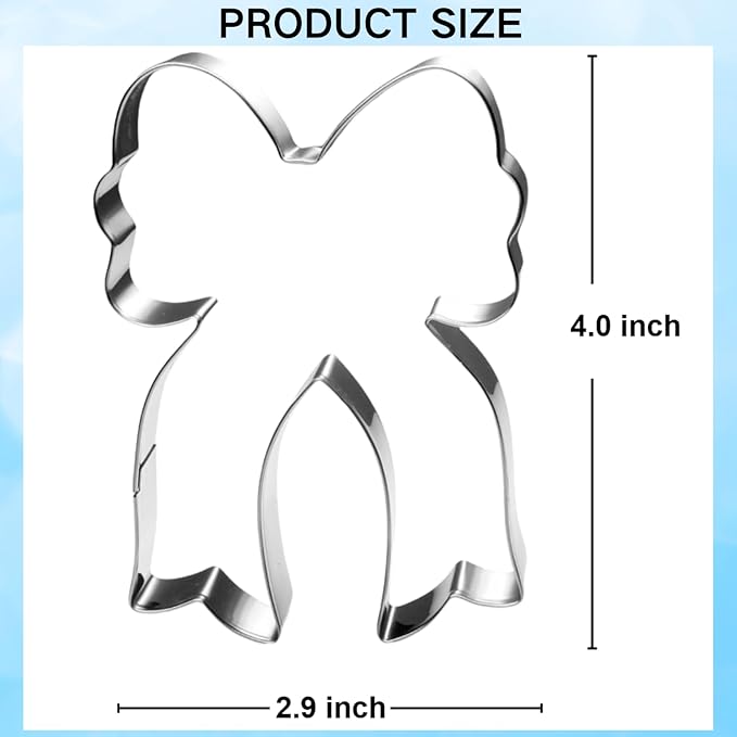 Bow Cookie Cutter with Long Ribbon- 4 Inch - Dishwasher Safe - Metal Cookie Cutter for Baking - Perfect for Baby Shower, Birthday, Wedding, and Holiday Cookies