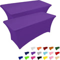 IVAPUPU 2 Pack 8FT Table Cloth for Rectangular Fitted Events Stretch Purple Table Covers Washable Cover Spandex Tablecloth Protector for Party, Wedding, Cocktail, Banquet, Festival