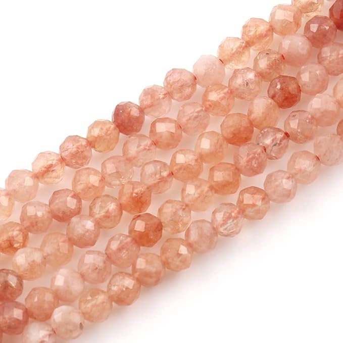 Song Xi 120pcs 3mm Natural Sunstone Gemstone Beads Faceted Round Loose Stone Beads for Jewelry Making