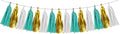 White Gold Teal Party Decorations – 15Pcs Tissue Paper Tassel Garland for Women BirthdayDecoration Wedding Baby Shower Bridal Shower Bachelorette Engagement HongTongTong
