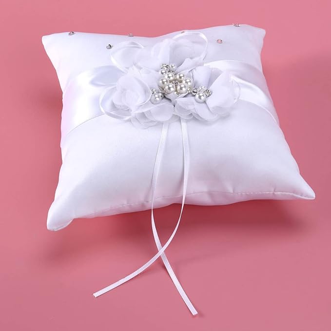 PRETYZOOM Bride Vintage Rings Bridal Bearer Pillow Retro Decor Wedding Faux Pearl Ribbons Pillows Girl Mini Basket Quinceanera Pearl Rings White Artificial