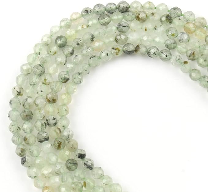 Song Xi 90pcs 4mm Natural Prehnite Gemstone Beads Faceted Round Loose Stone Beads for Jewelry Making