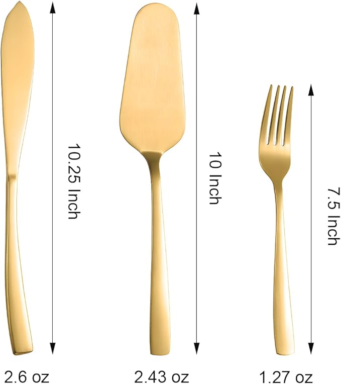 Cake Knife and Server Set with 6 Cake Forks Heavy Duty Thickened 18/0 Stainless Steel Pie Spatula with Comfortable Handle Cake Cutting Set for Wedding (Gold)