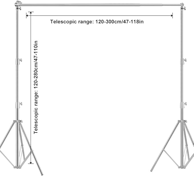 Photo Video Studio Backdrop Stand, 9.19ft Stainless Steel Backdrop Support System Background Stand with Carry Bag for Portrait & Studio Photography