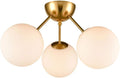 HOLKIRT Classic Mid Century Modern Globe Semi Flush Mount Ceiling Light Sputnik Chandeliers,White Frosted Glass Gold Finished for Living Room Dining Room Bedroom 3- Light