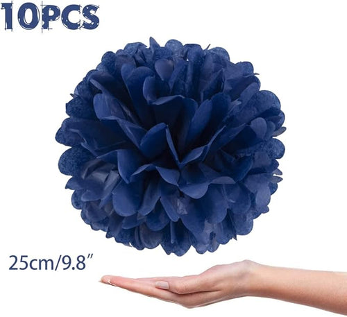 10 Pcs Paper Pom Poms Flowers for Wedding, Birthday Party, Baby Shower, Nursery Decor, Bachelorette Party Hanging Decor, Easy Joy (10 inch, Navy Blue)