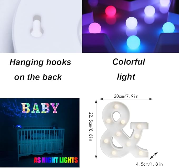 Light Up Colorful LED Marquee Letter lights, 18 Colors Changing Alphabet Letters Sign with Remote Timer for Night Light Girls Bedroom Wedding Birthday Party Lamp Christmas Home Bar Decor- Colorful &