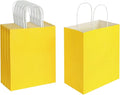 Oikss 50 Pack 8x4.75x10 Inch Medium Yellow Kraft Paper Bags with Handles Bulk for Birthday Wedding Party Favors Grocery Retail Shopping Takeout Business Goody Craft Gift Bags Sacks, (50pcs Count)
