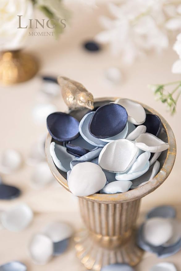 Ling's moment Rose Petals, Silk Flower Petals for Wedding/Aisle/Flower Girl Baskets/Table Centerpiece Décor,etc.Dusty Blue Navy 400pcs