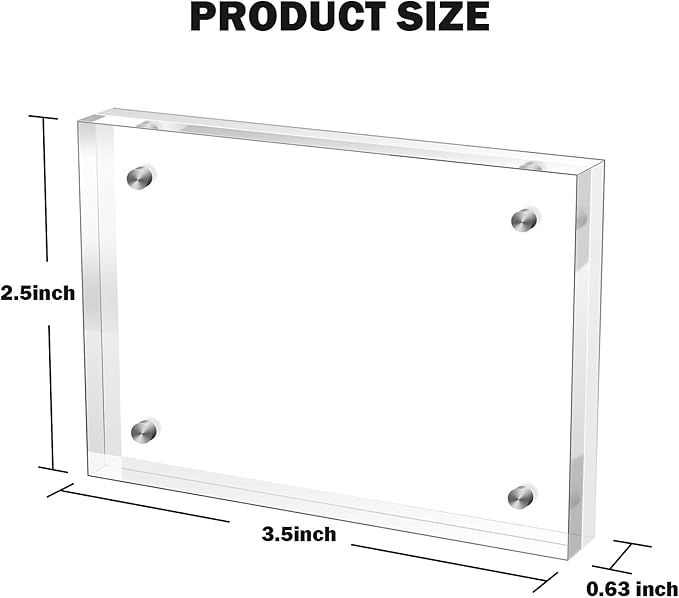 Small 2.5×3.5 Inches Acrylic Wallet Size Picture Frame,Clear Magnetic Picture Frame for Wedding，Double Sided Frameless Photo Frame for Desktop Free Standing,Display Stand Photo Frame