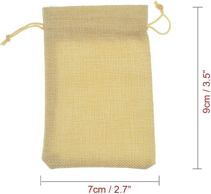 20Pcs Drawstring Burlap Bags, Jute Sacks Jewelry Candy Pouch Christmas Wedding Party Favor Gift Bags (Flaxen, 2.7 x 3.5)